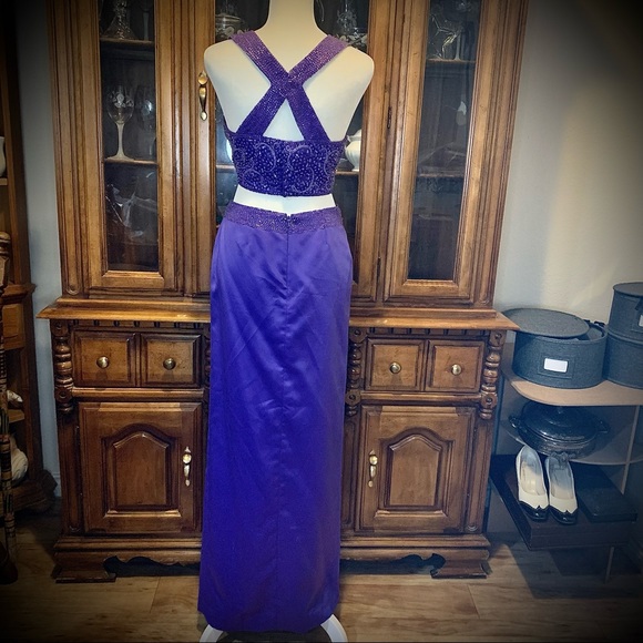 2 Piece Purple Crystal Beaded Evening Gown, Sz 8 - Picture 5 of 11